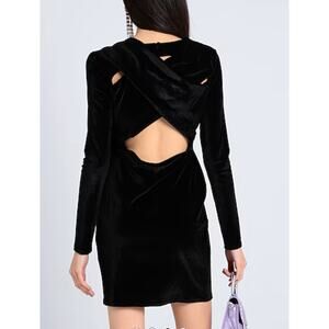 Topshop long sleeve knot wrap velvet open back mini dress in black in Size S NWT